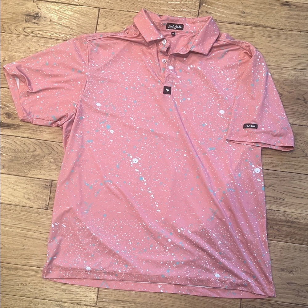 Bad Birdie Pink and White Splatter Polo Shirt